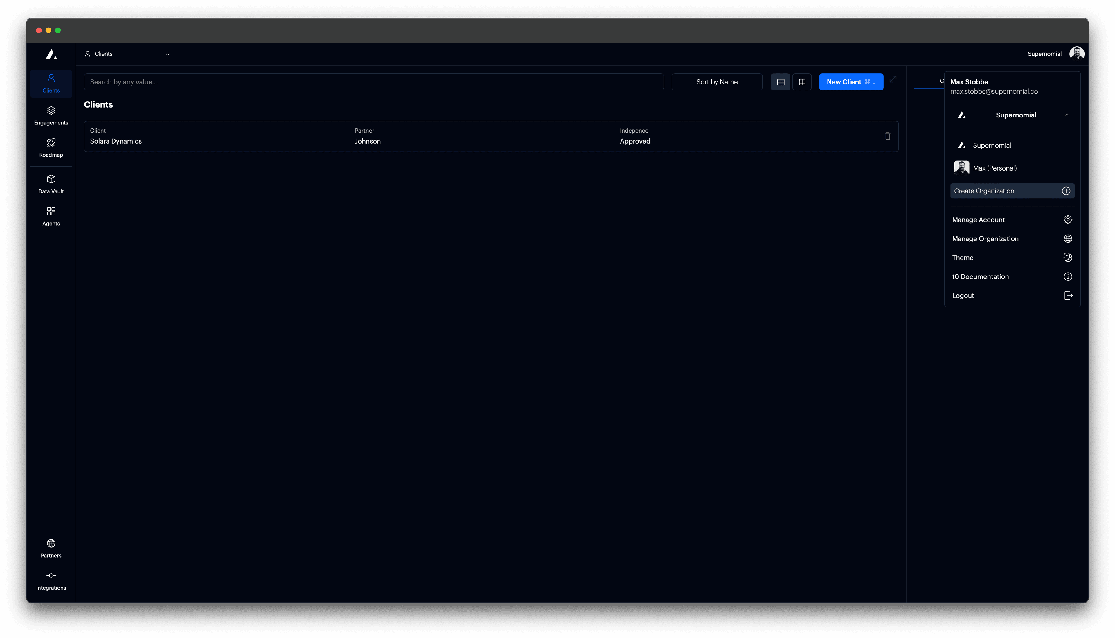 t0 screenshot - New organization details