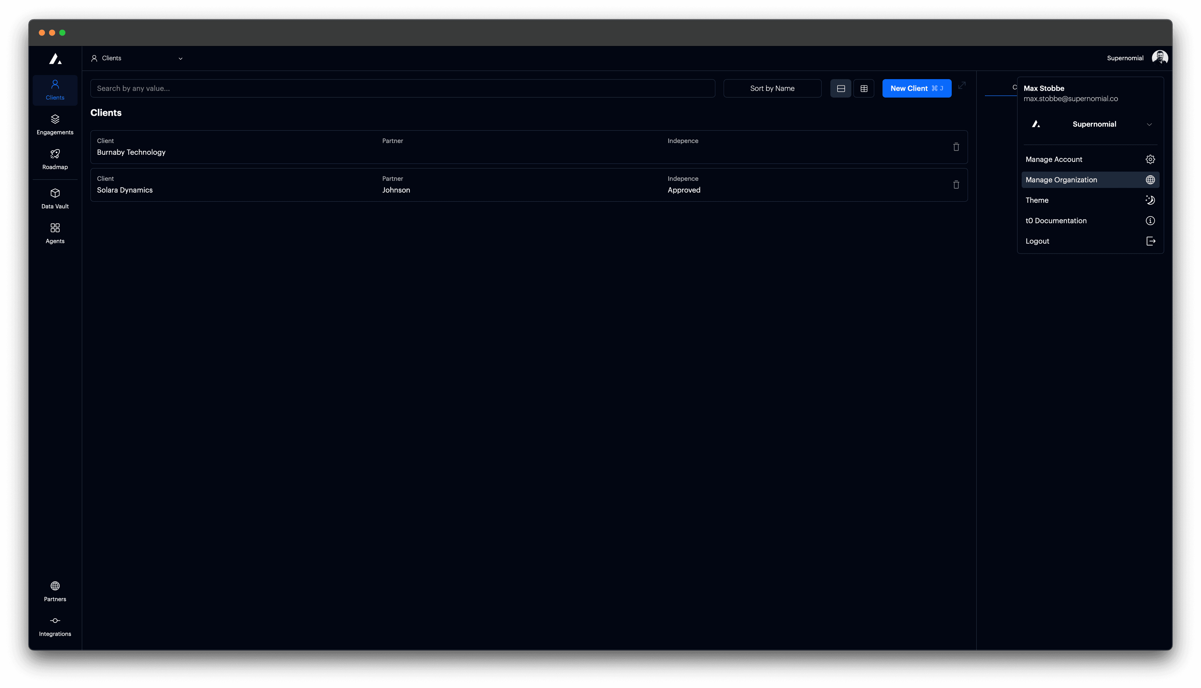 t0 screenshot - New organization details
