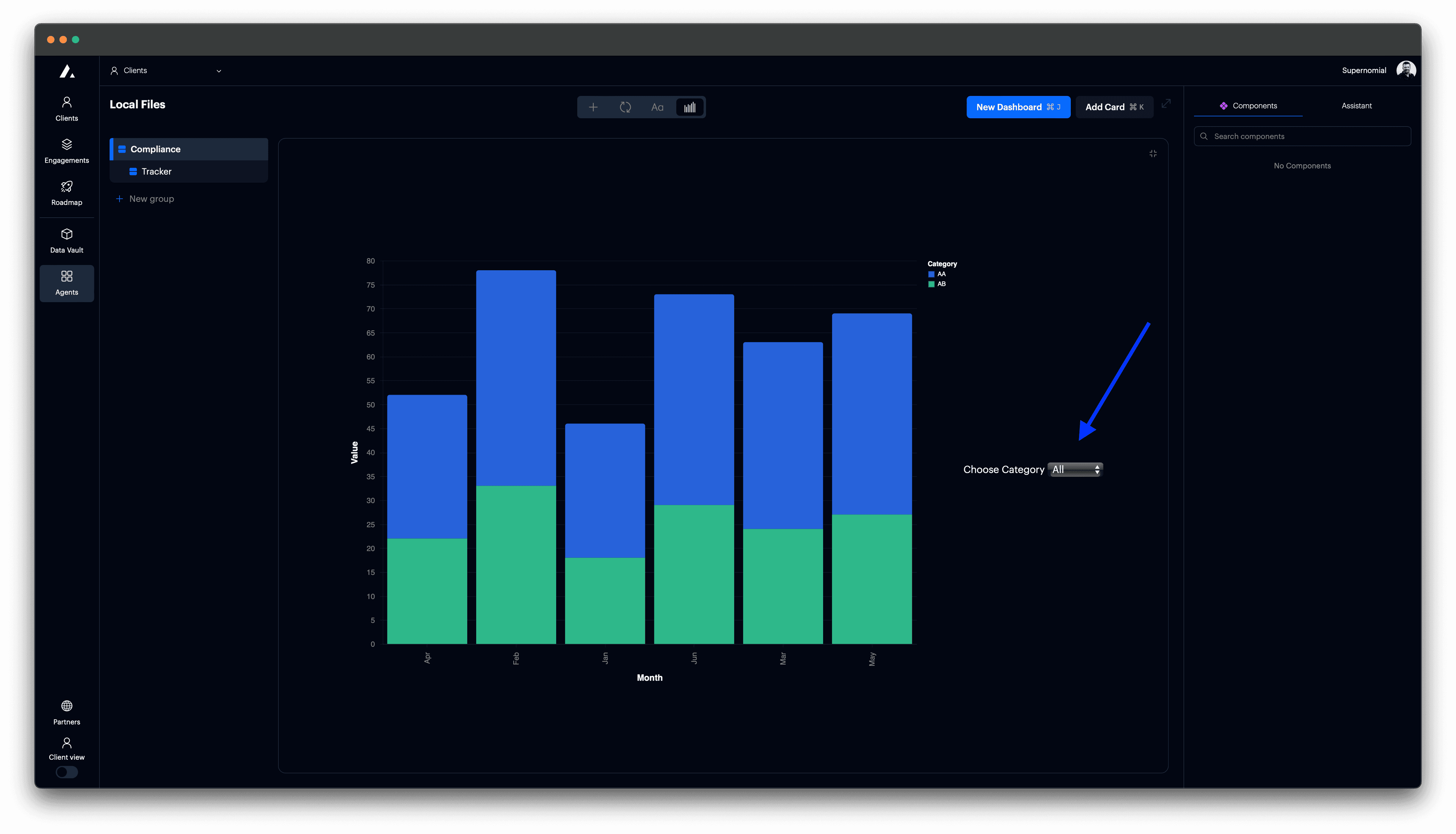 t0 screenshot - Filter bar chart